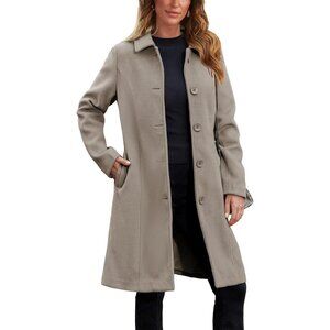 Women's Taupe Pea Coat Single Breasted Winter Coat Dress Coat with Pockets